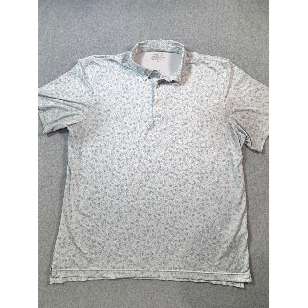 Vineyard Vines Palmero On The Go Polo Shirt Mens XL White Teal Floral Print